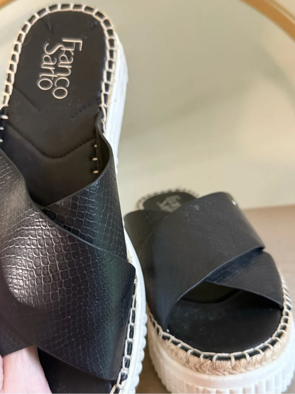 Franco Sarto Leather Crisscross Platform Mules - Black